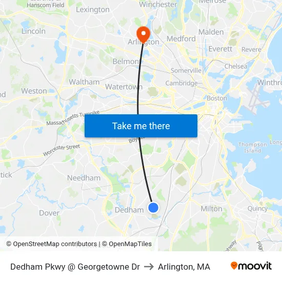 Dedham Pkwy @ Georgetowne Dr to Arlington, MA map