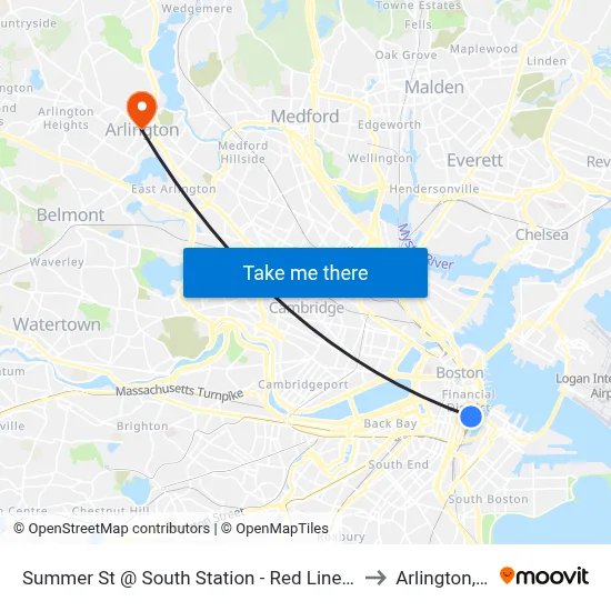 Summer St @ South Station - Red Line Entrance to Arlington, MA map