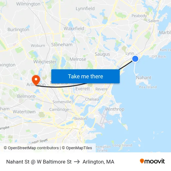 Nahant St @ W Baltimore St to Arlington, MA map