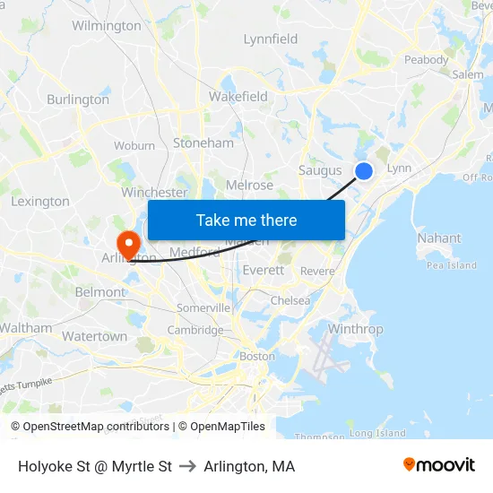 Holyoke St @ Myrtle St to Arlington, MA map