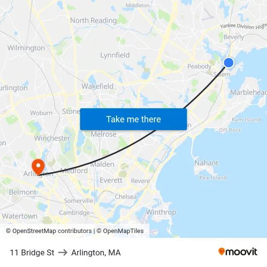 11 Bridge St to Arlington, MA map