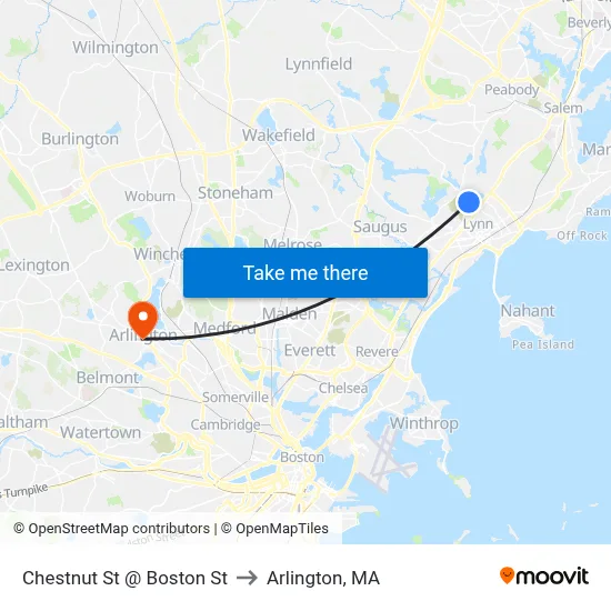 Chestnut St @ Boston St to Arlington, MA map