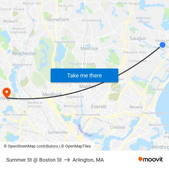 Summer St @ Boston St to Arlington, MA map