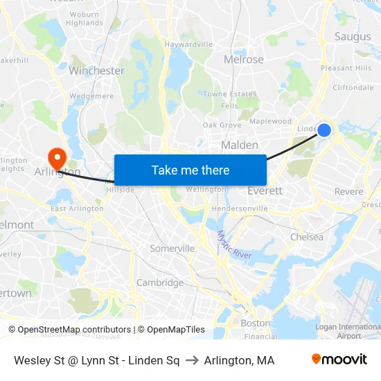 Wesley St @ Lynn St - Linden Sq to Arlington, MA map