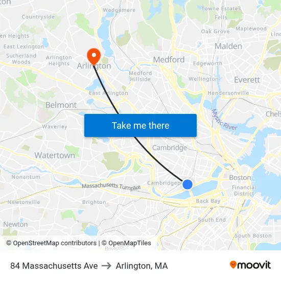 84 Massachusetts Ave to Arlington, MA map