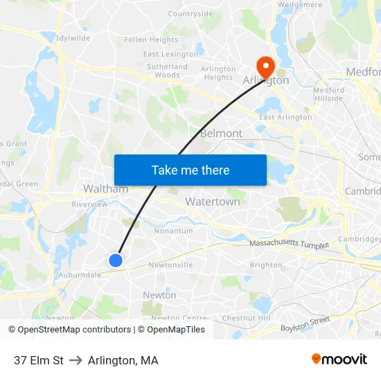 37 Elm St to Arlington, MA map