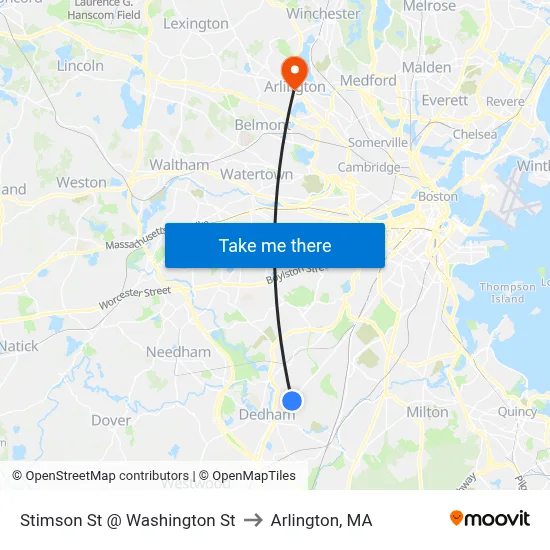 Stimson St @ Washington St to Arlington, MA map