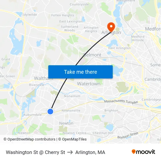 Washington St @ Cherry St to Arlington, MA map