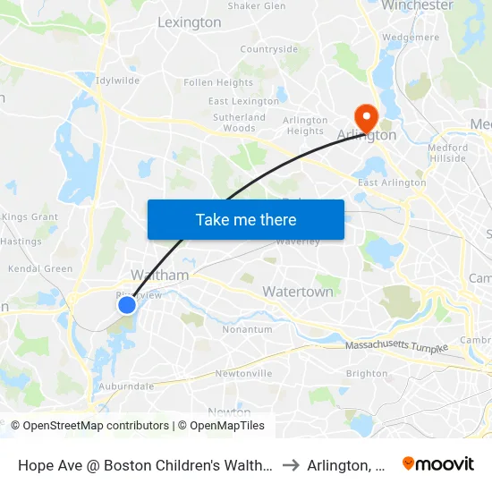 Hope Ave @ Boston Children's Waltham to Arlington, MA map