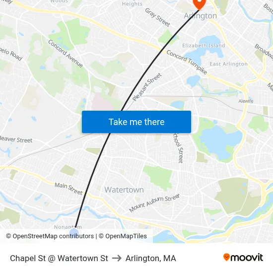 Chapel St @ Watertown St to Arlington, MA map