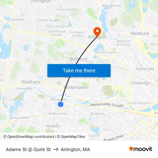 Adams St @ Quirk St to Arlington, MA map