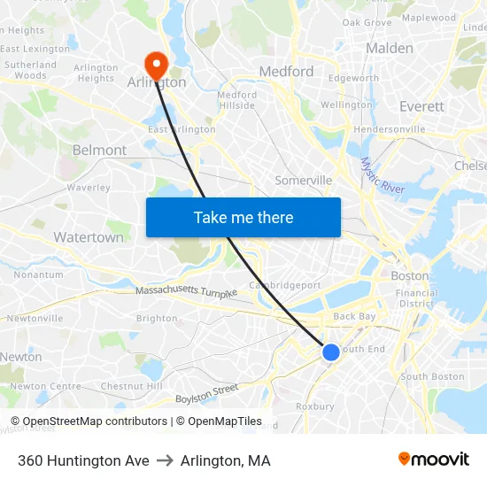 360 Huntington Ave to Arlington, MA map