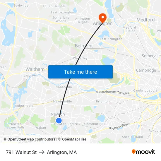 791 Walnut St to Arlington, MA map