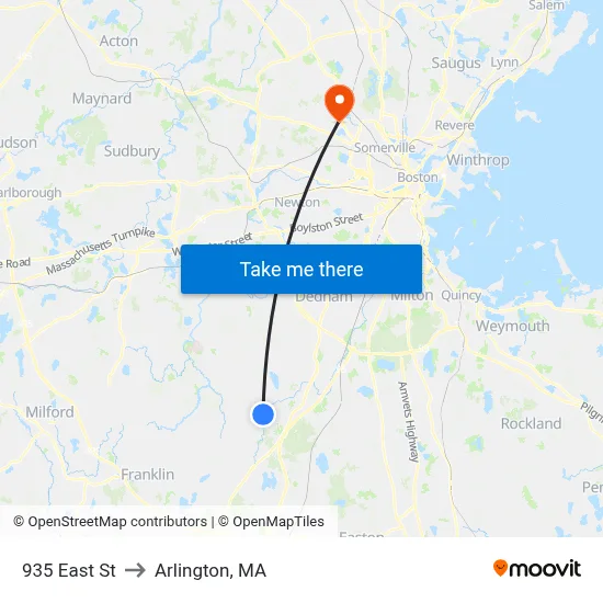 935 East St to Arlington, MA map