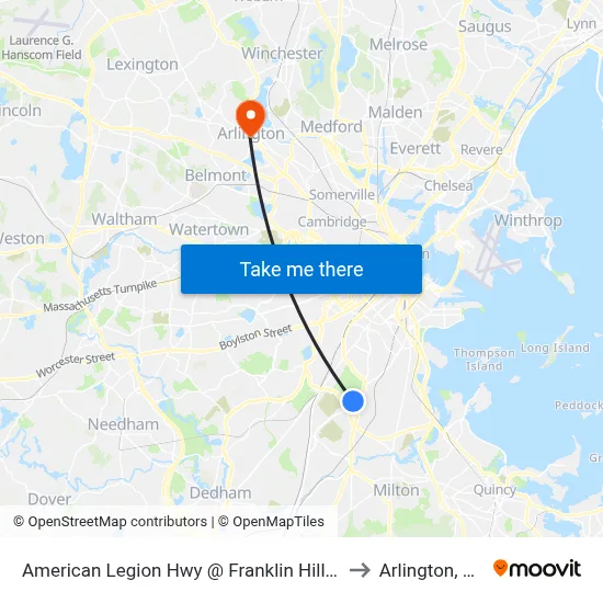 American Legion Hwy @ Franklin Hill Ave to Arlington, MA map
