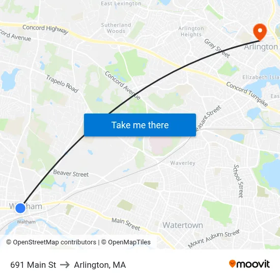 691 Main St to Arlington, MA map