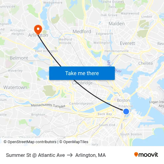 Summer St @ Atlantic Ave to Arlington, MA map