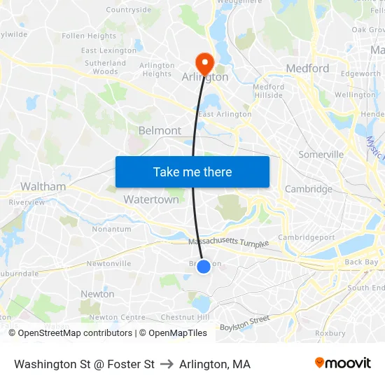 Washington St @ Foster St to Arlington, MA map