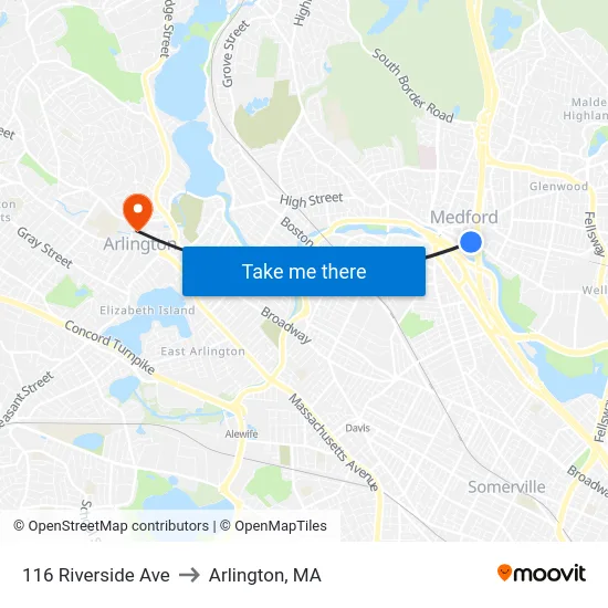 116 Riverside Ave to Arlington, MA map