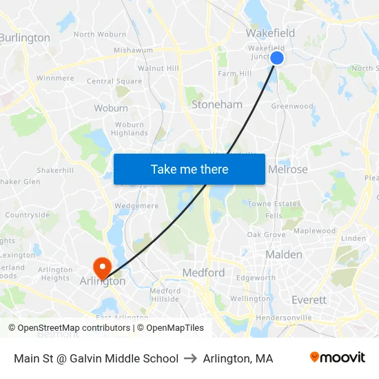Main St @ Galvin Middle School to Arlington, MA map