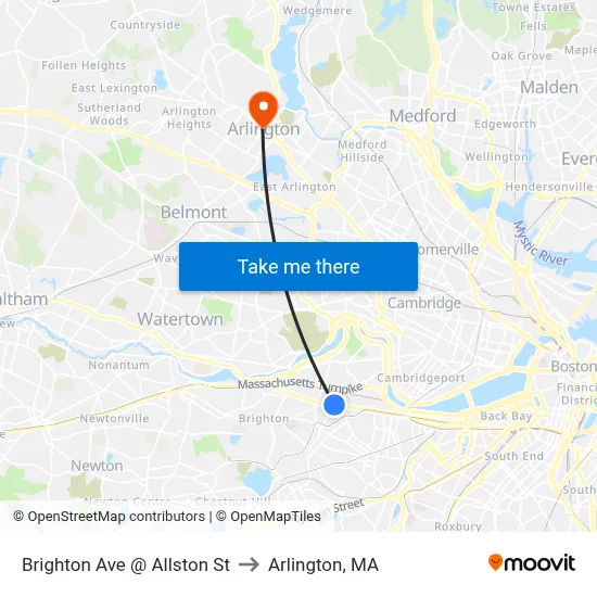 Brighton Ave @ Allston St to Arlington, MA map