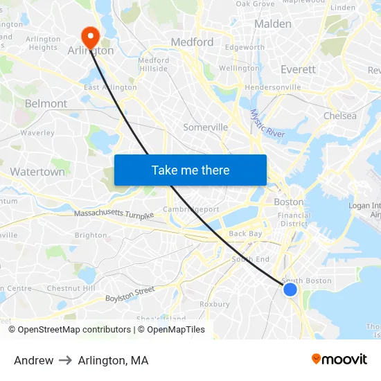 Andrew to Arlington, MA map