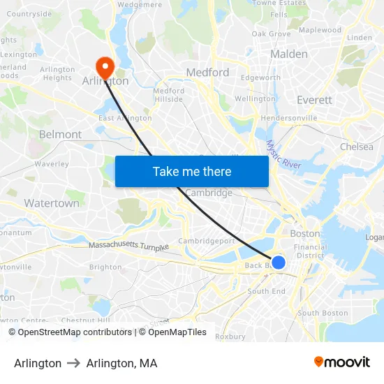 Arlington to Arlington, MA map