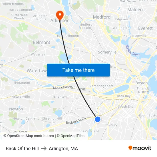 Back Of the Hill to Arlington, MA map