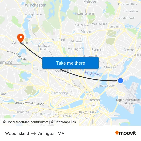 Wood Island to Arlington, MA map