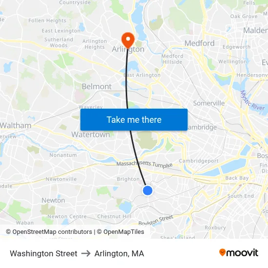 Washington Street to Arlington, MA map