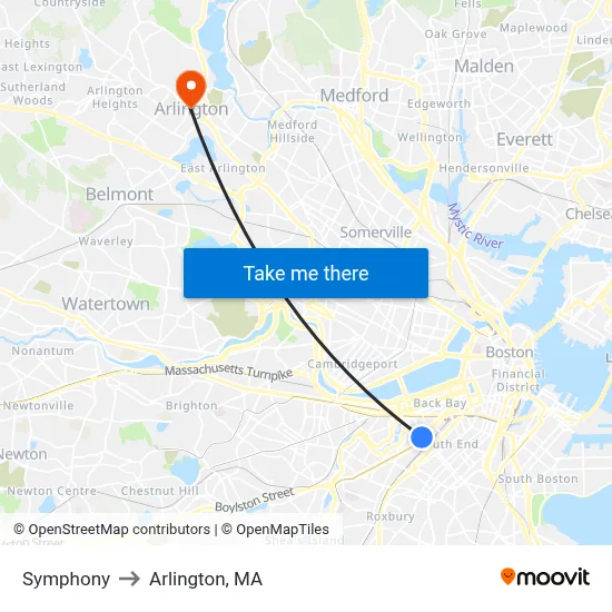 Symphony to Arlington, MA map