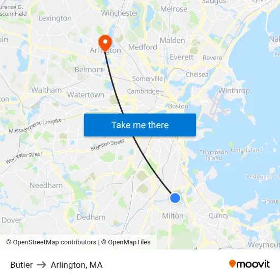 Butler to Arlington, MA map
