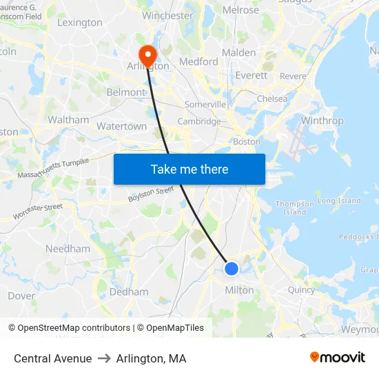 Central Avenue to Arlington, MA map