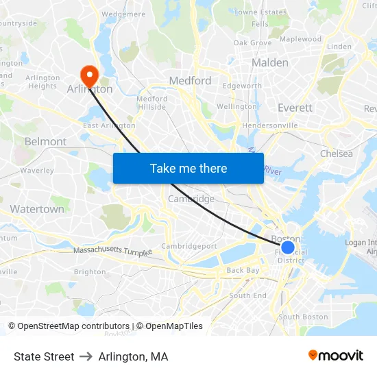 State Street to Arlington, MA map