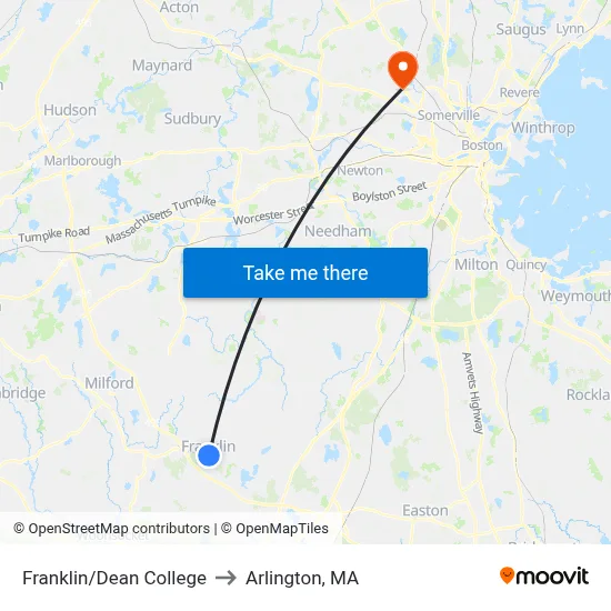 Franklin/Dean College to Arlington, MA map