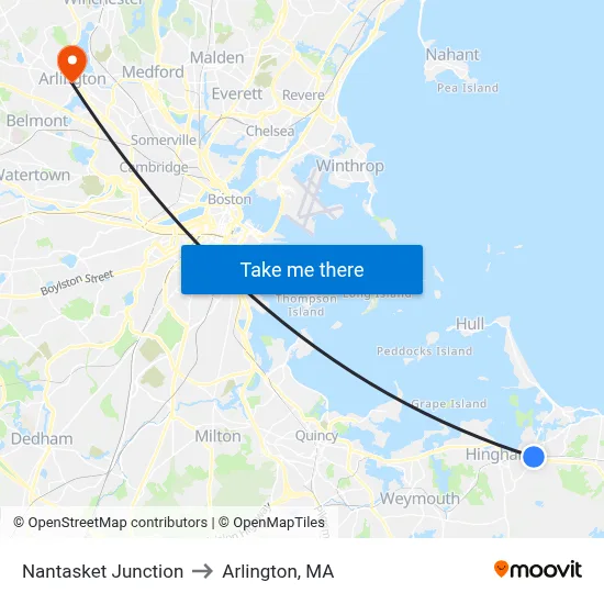 Nantasket Junction to Arlington, MA map