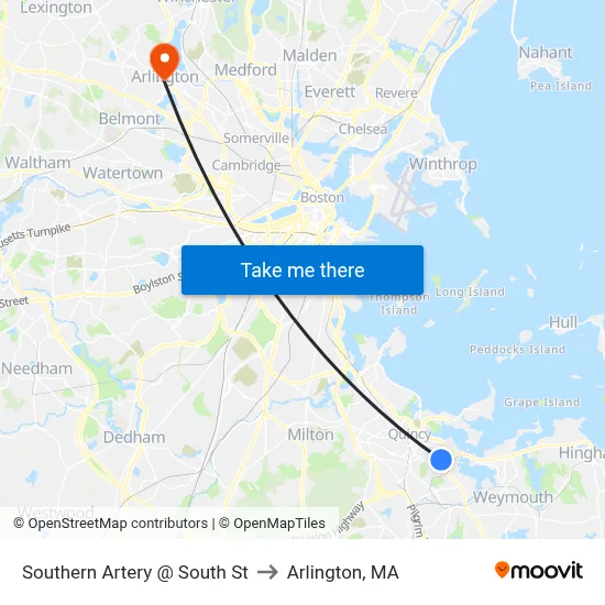 Southern Artery @ South St to Arlington, MA map