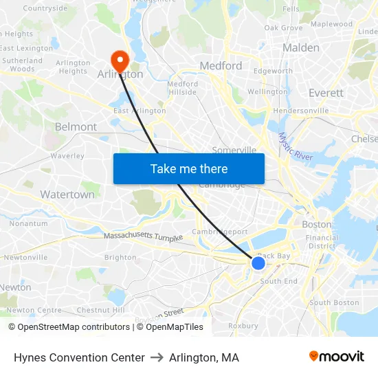 Hynes Convention Center to Arlington, MA map