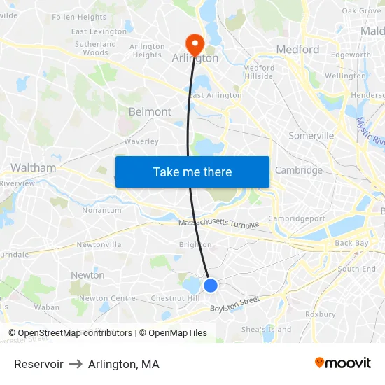 Reservoir to Arlington, MA map