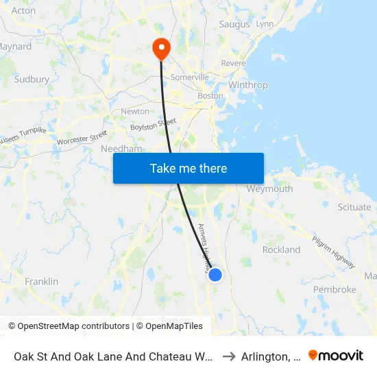 Oak St And Oak Lane And Chateau Westgate to Arlington, MA map