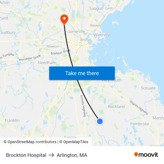 Brockton Hospital to Arlington, MA map