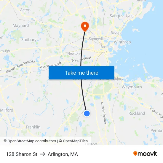 128 Sharon St to Arlington, MA map