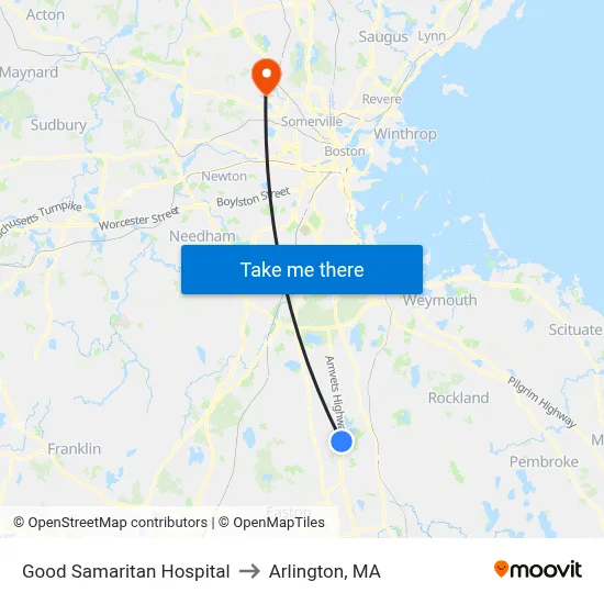 Good Samaritan Hospital to Arlington, MA map