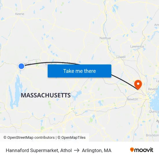 Hannaford Supermarket, Athol to Arlington, MA map