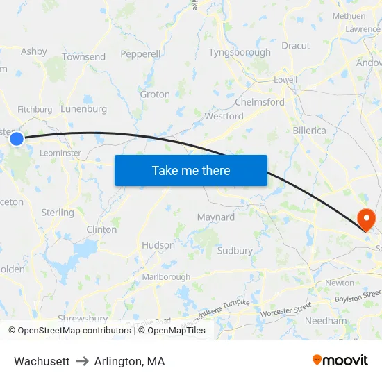 Wachusett to Arlington, MA map