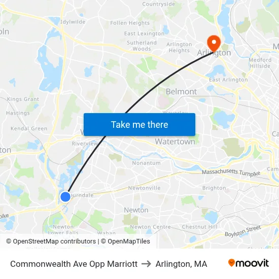 Commonwealth Ave Opp Marriott to Arlington, MA map