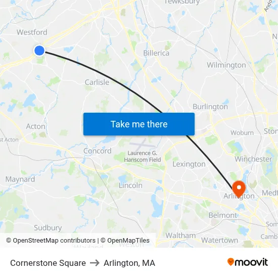 Cornerstone Square to Arlington, MA map