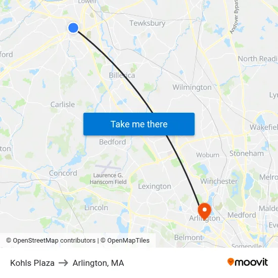 Kohls Plaza to Arlington, MA map