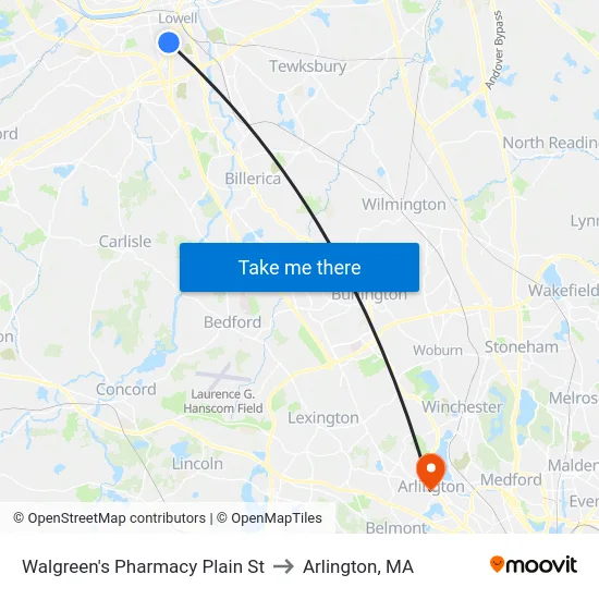 Walgreen's Pharmacy Plain St to Arlington, MA map