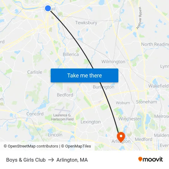 Boys & Girls Club to Arlington, MA map